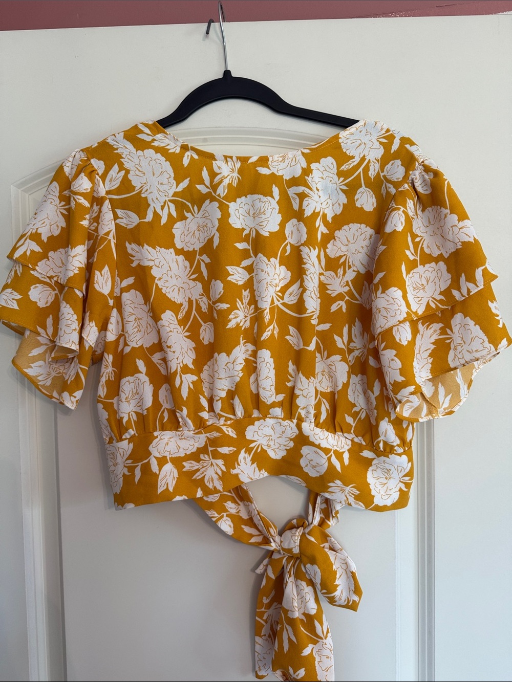 NWT Dry Goods Fashion on Earth Cropped Ruffle Blouse w/ Open Tie Back Size Large